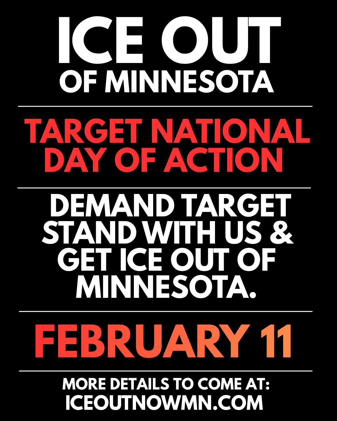ICE Out of MN Target day of action Feb 11