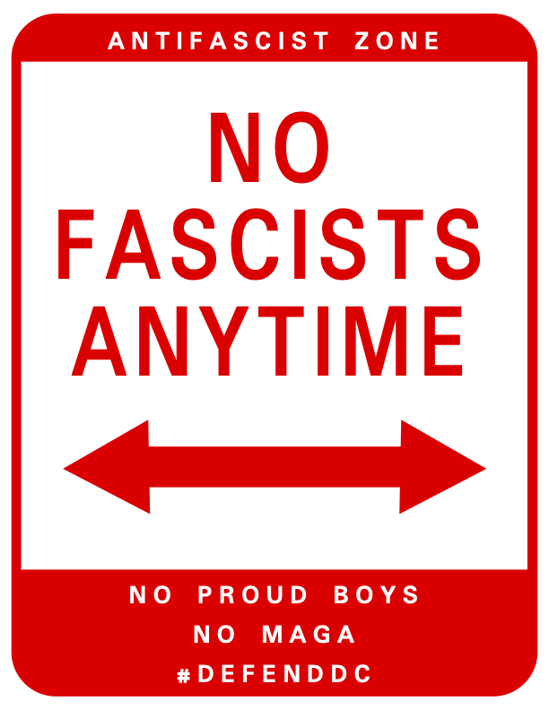 No Fascists Anytime parking sign