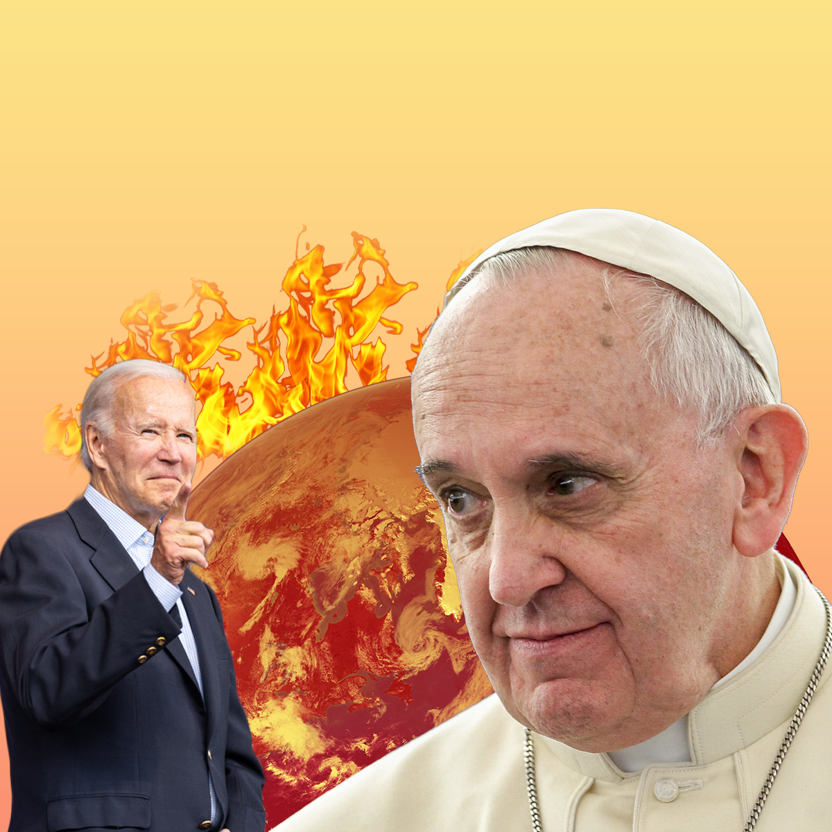 Pope Francis Joe Biden fire earth meme