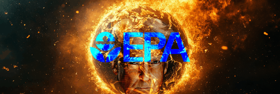 A photoshopped image of a flaming earth with Trumps face and an EPA logo superimposed under the words "Stop Trump's climate denying plan to repeal the EPA’s Endangerment Finding."