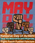 May Day poster shows raised fists in front of the words "May Day"