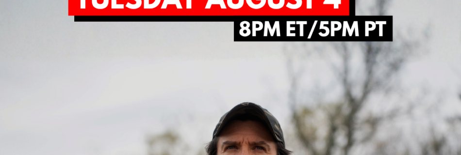 Appalachia Vs Goliath poster shows Russel standing in front of a section of pipeline