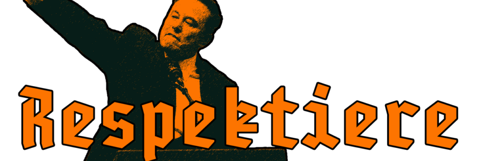 A tesla takedown sticker shows an image of Elon Musk making a nazi salute with the words "Respektiere meinen Wankpanzer" (Respect my Wankpanzer in German)