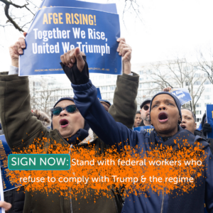 AFGE workers at a rally exercising noncooperation with Trump