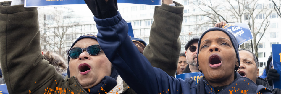 AFGE workers at a rally exercising noncooperation with Trump